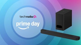 Sony Bravia Theater Bar 6 on a multicolored background with the words 'TechRadar: Prime Day' on the left side of the image