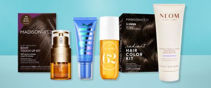 multiple ulta products on blue background