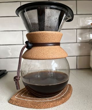 Making pour over coffee with gooseneck kettle