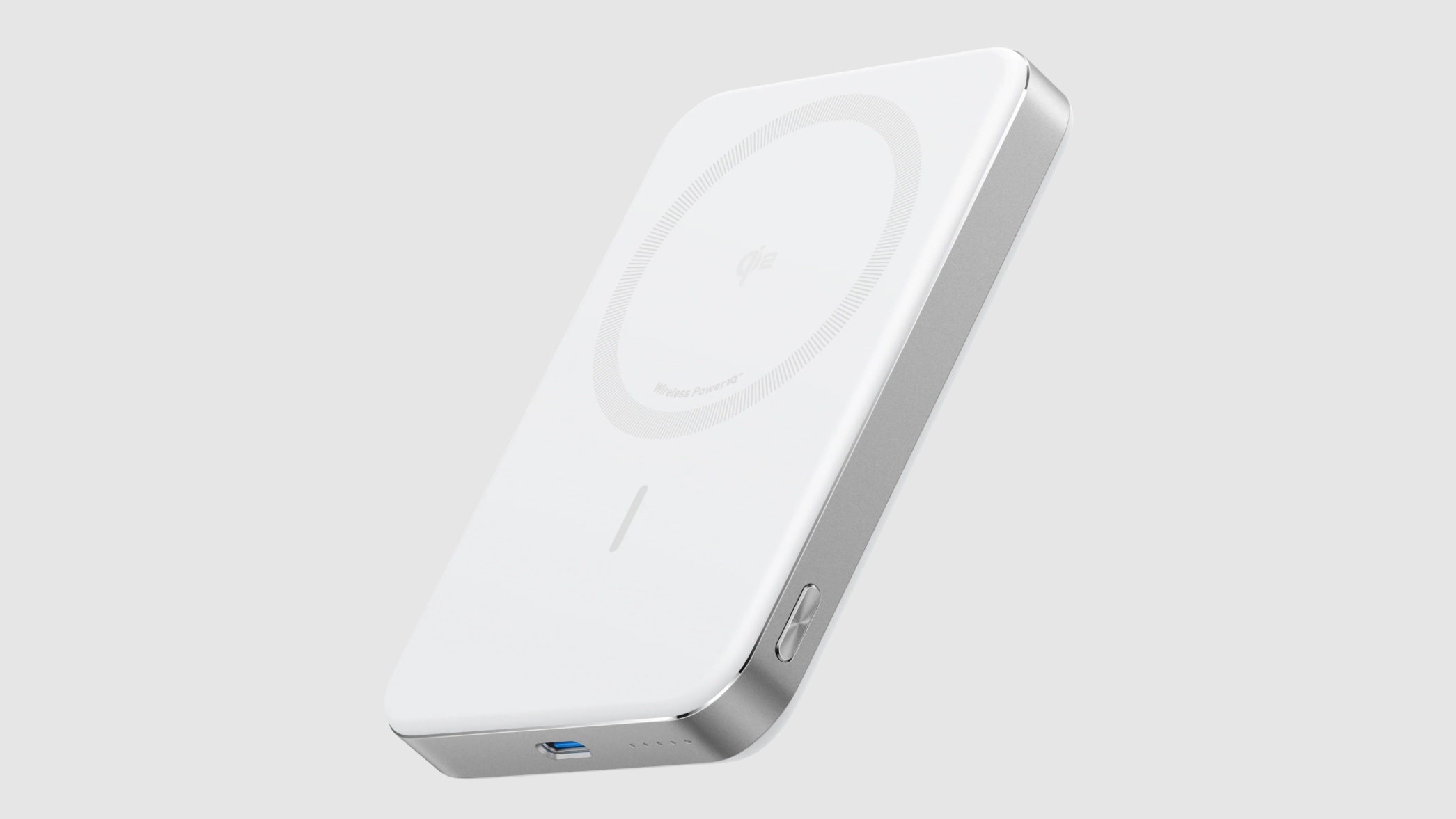 The Anker MagGo power bank on a grey background