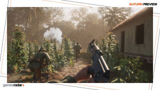 Hell Let Loose: Vietnam screenshot shows someone holding a gun, running behind two other soldiers.