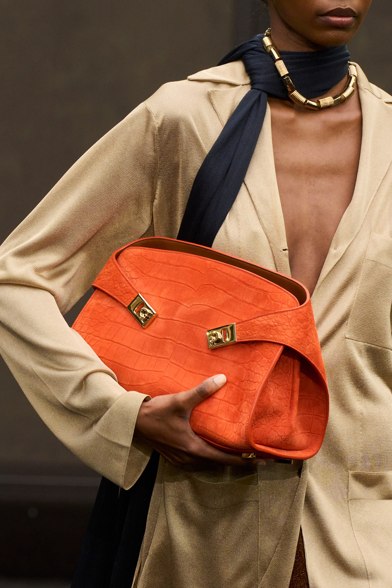 An image of one of the key spring 2026 bag trends of 2026 on the Ferragamo runway.