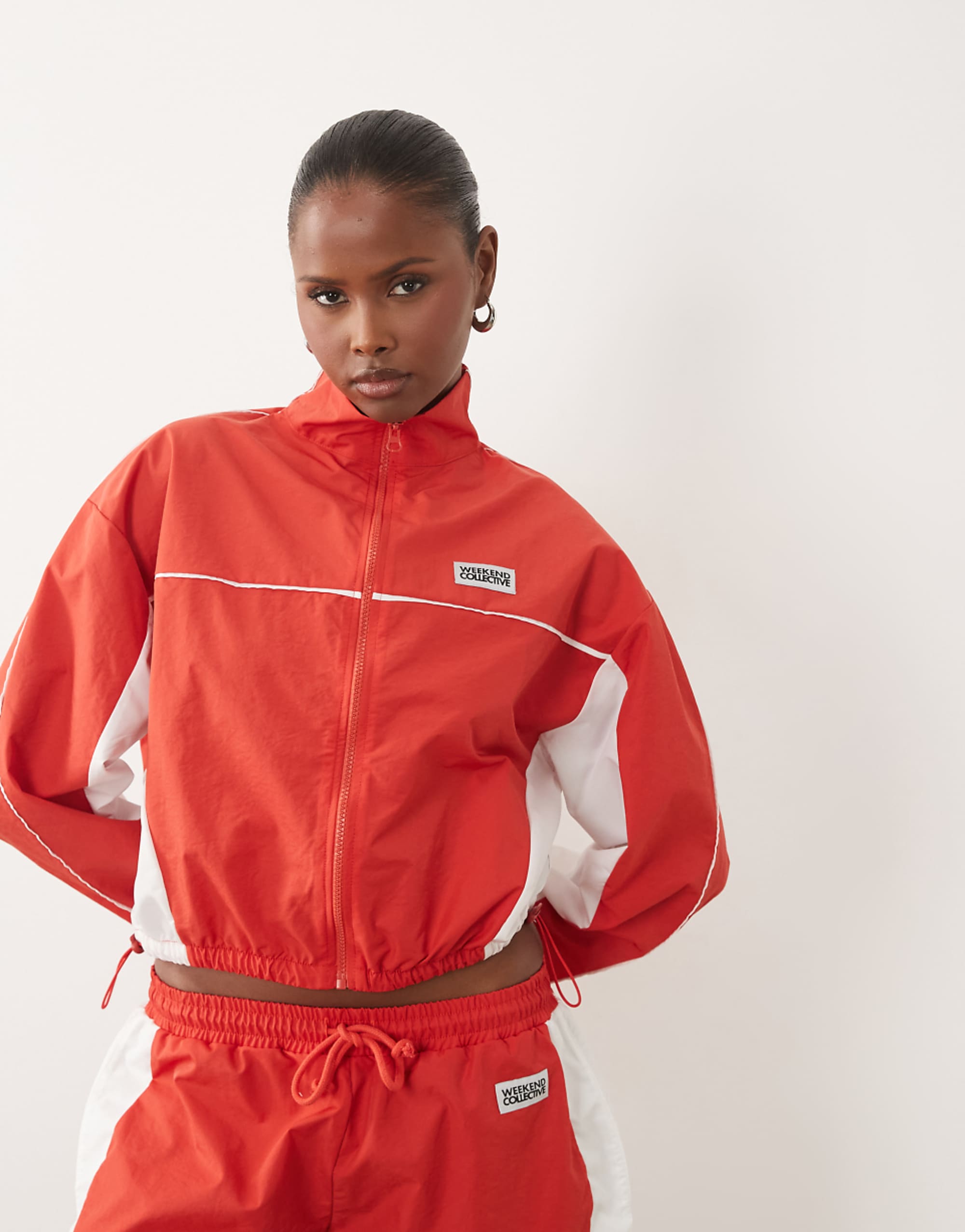 Weekend Collective Track Jacket in Red and Cream - Part of a Set