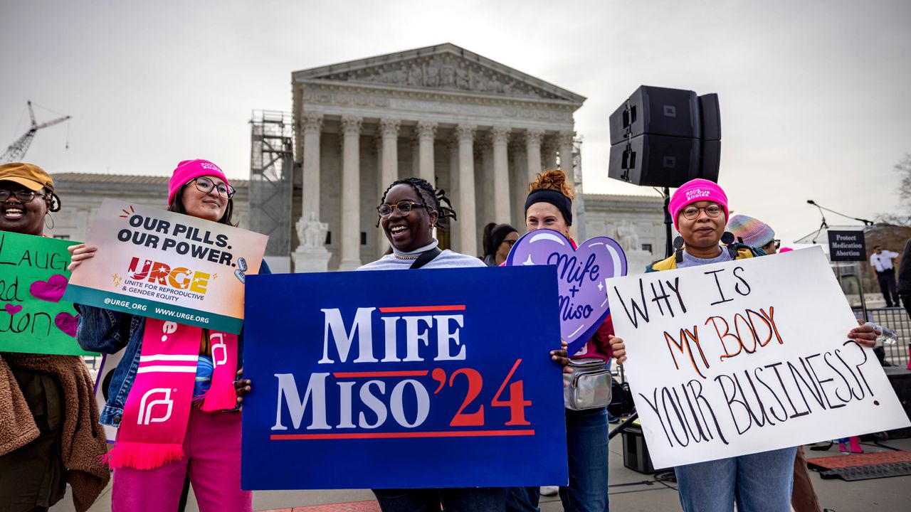 Protesters support abortion medication outside U.S. Supreme Court