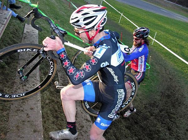 Justin Lindine and Dan Timmerman battled it out for second place in the elite mens race all afternoon.
