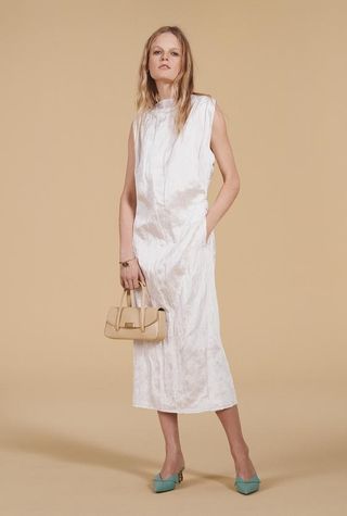 Zara white crinkled midi dress