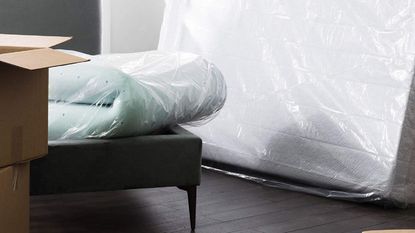 Mattress bags: Linenspa mattress with plastic bag on ready for move