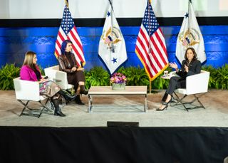 Vice President Kamala Harris in conversation with Emily Tisch Sussman and the Lt. Gov. of Minnesota
