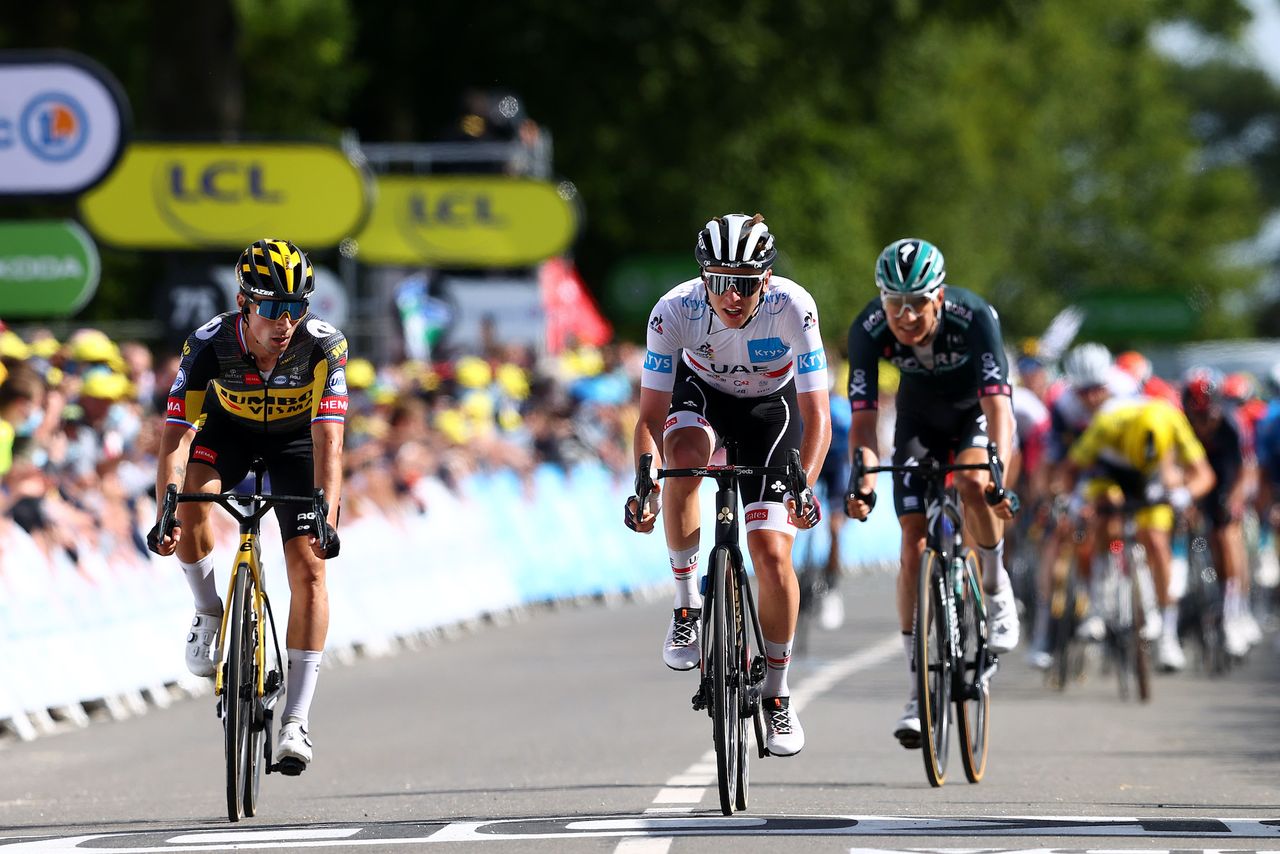 Primoz Roglic and Tadej Pogacar on stage two of the 2021 Tour de France