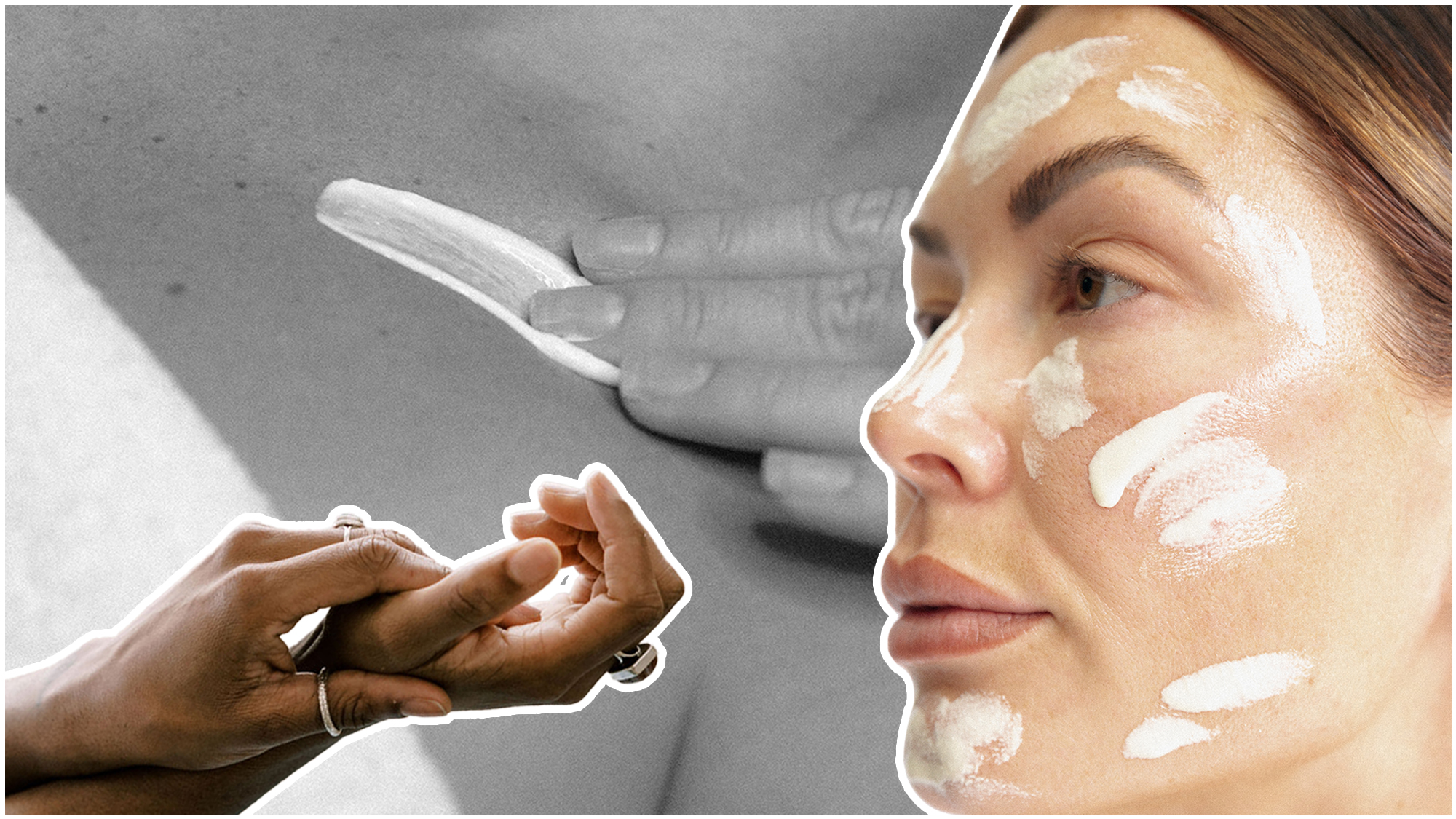 A collage of skin with moisturiser