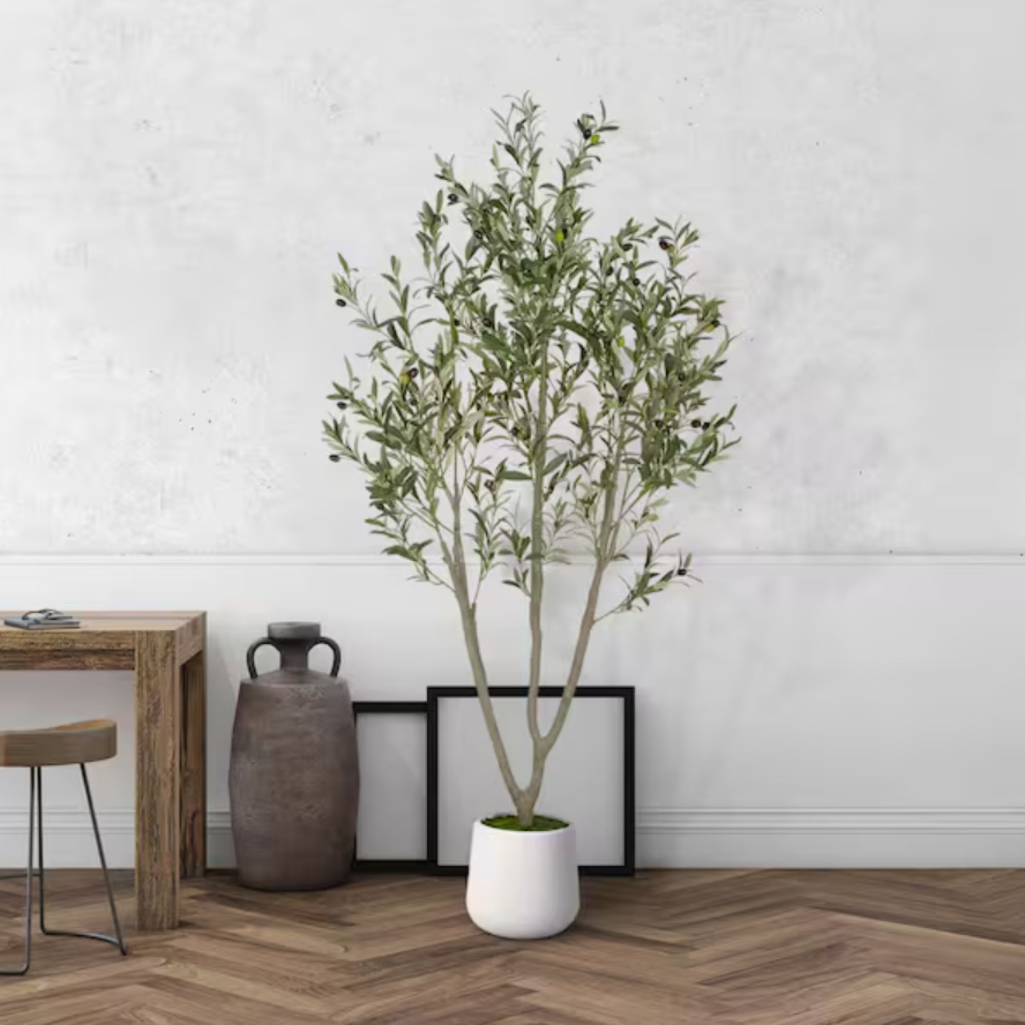 6 ft. Artificial Olive Tree in White Pot Tall Faux Olive Tree Artificial Plants with Natural Wood Trunk for Indoor Decor