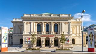 An exterior shot of the Albertina Modern Museum in Vienna, Austria