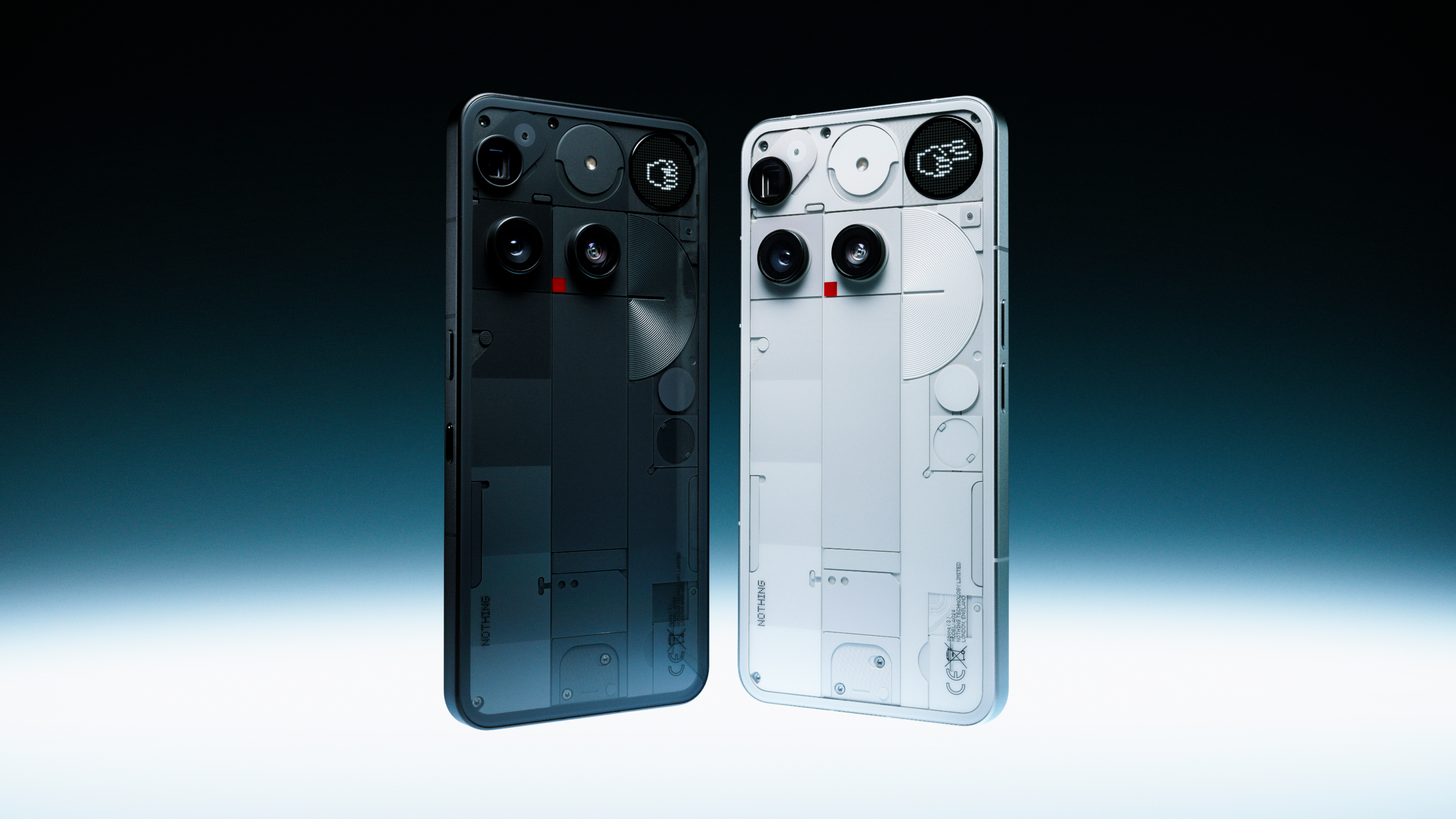 Nothing Phone 3; a black and a white smartphone