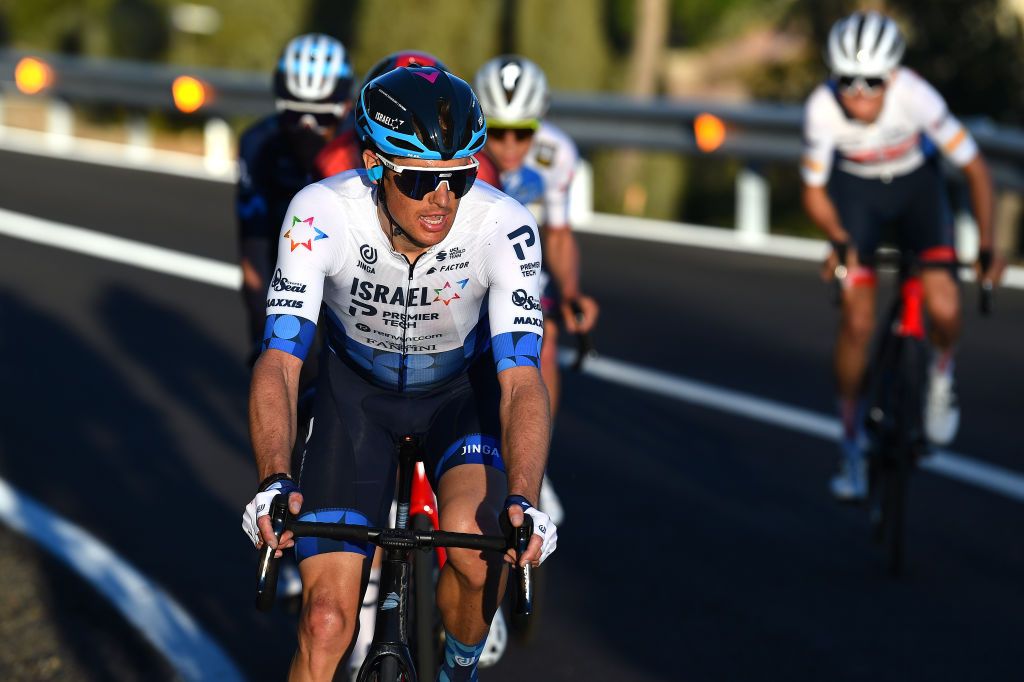 TORRALBA DEL PINAR SPAIN FEBRUARY 02 Jakob Fuglsang of Denmark and Team Israel Premier Tech attacks during the 73rd Volta A La Comunitat Valenciana 2022 Stage 1 a 1667km stage from Les Alqueries to Torralba Del Pinar 735m VCV2022 on February 02 2022 in Torralba Del Pinar Spain Photo by Dario BelingheriGetty Images