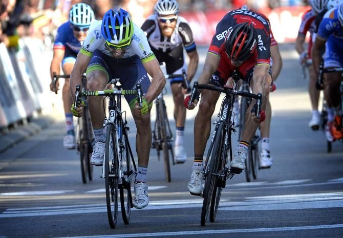 Philippe Gilbert (BMC) gets the win in Brabantse Pijl over Michael Matthews (Orica-GreenEdge)