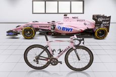 The bike pictured next to the Sahara Force India car