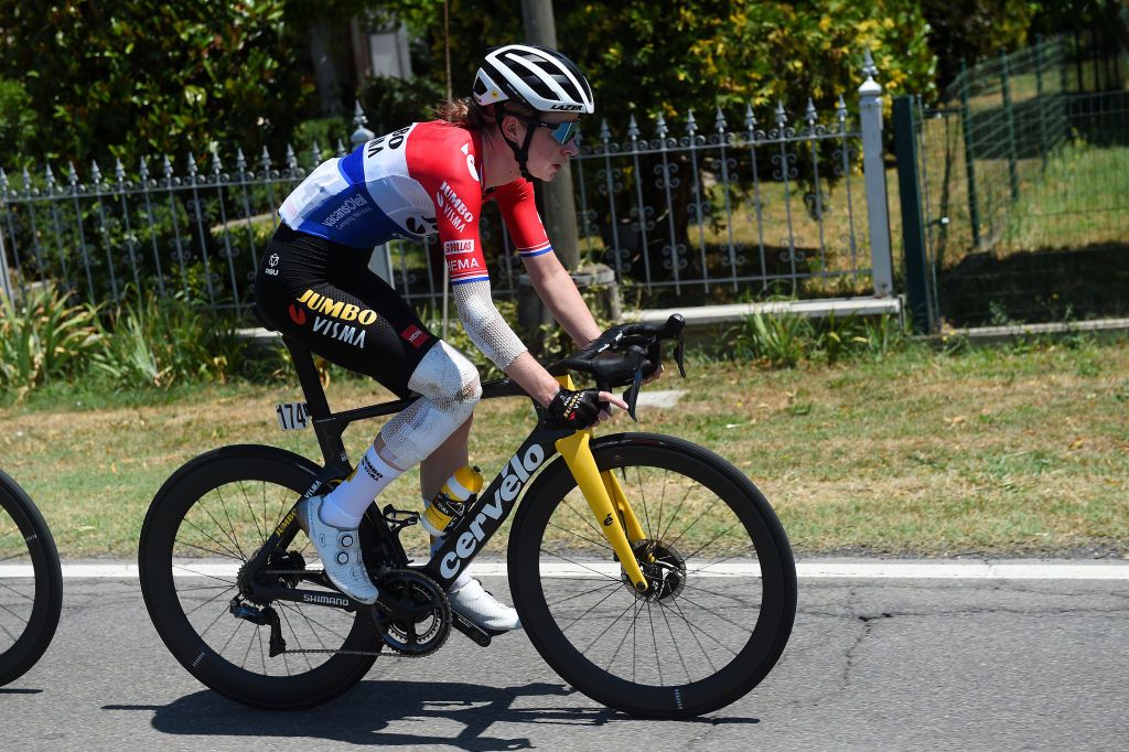 REGGIO EMILIA ITALY JULY 05 Riejanne Markus of Netherlands and Jumbo Visma Team competes during the 33rd Giro dItalia Donne 2022 Stage 5 a 1261km stage from Carpi to Reggio Emilia GiroDonne UCIWWT on July 05 2022 in Reggio Emilia Italy Photo by Dario BelingheriGetty Images