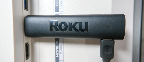 The Roku Streaming Stick 4K Plus plugged into an HDMI port