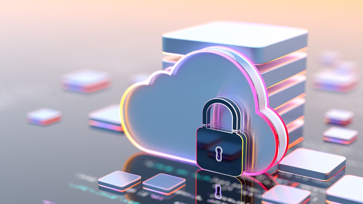 Data privacy and digital security concept art showing digital cloud image with locked padlock