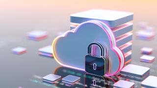 Data privacy and digital security concept art showing digital cloud image with locked padlock