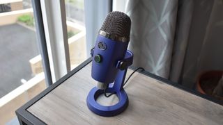 The Blue Yeti Nano propped on a clean desk