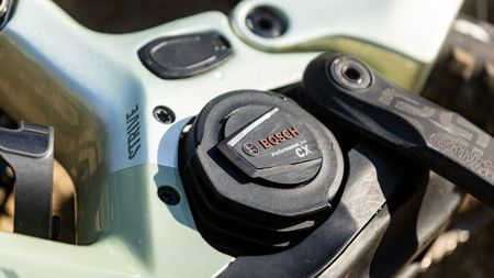 Close up of a Bosch CX electric mountain bike motor