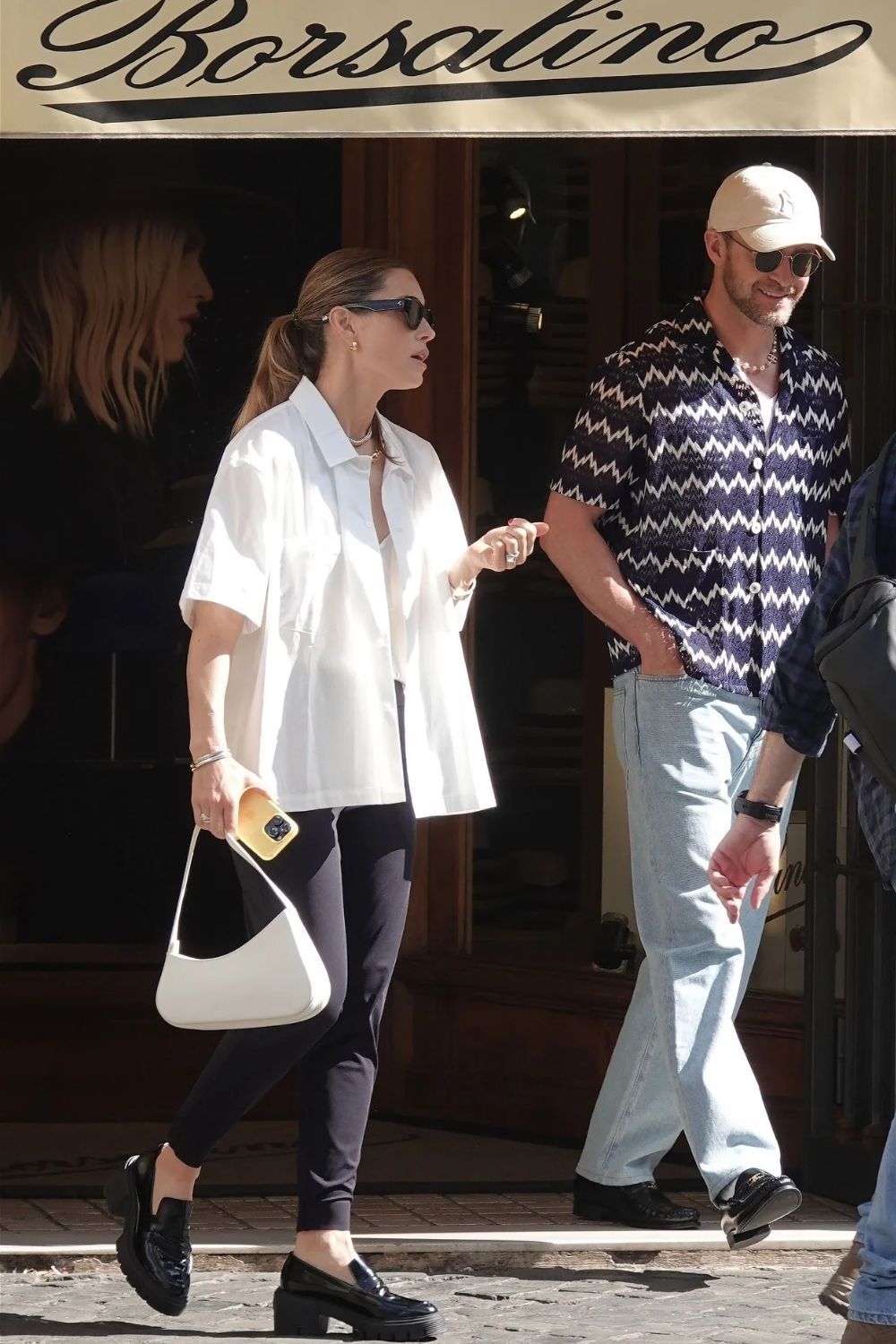 jessica Biel wearing an aupen handbag
