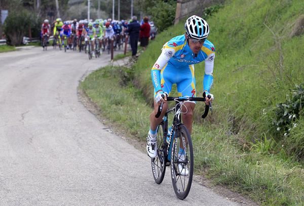 Dimitriy Muravyev (Astana) on the attack inside of the final 15 kilometers.