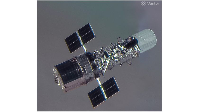 Vantor's WorldView Legion 4 satellite captured this photo of the Hubble Space Telescope on April 23, 2026, from a distance of 38.4 miles (61.8 kilometers).