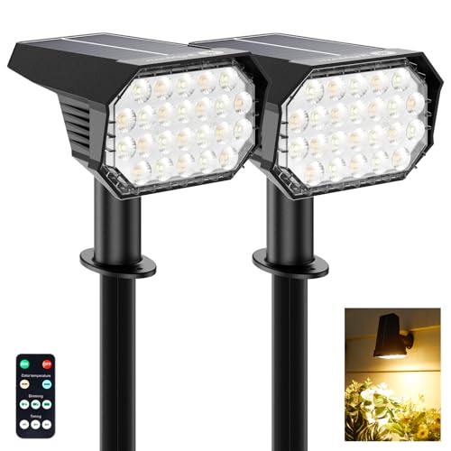 Brightown Solar Lights Outdoor Waterproof Ip67, [cool &amp;amp; Warm Light 2-In-1] Solar Spot Lights Outdoor, 2 Colors 3 Brightness Levels Led Outdoor Solar Lights for Yard Pathway Garden House, 2 Pack