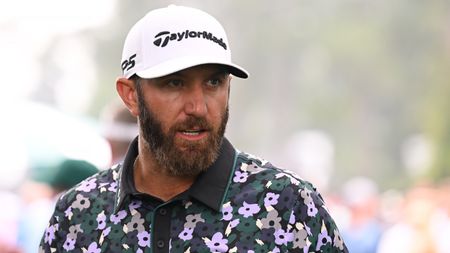 Dustin Johnson during a practice round before the 2023 Masters