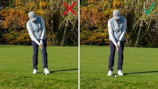 PGA pro Dan Hendriksen demonstrating a good and bad set-up position when chipping
