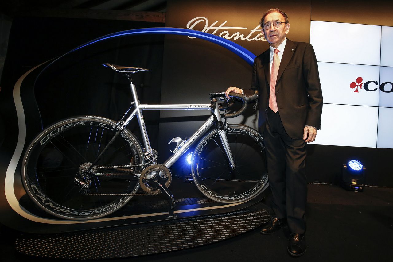 Ernesto Colnago stands with his special edition bike