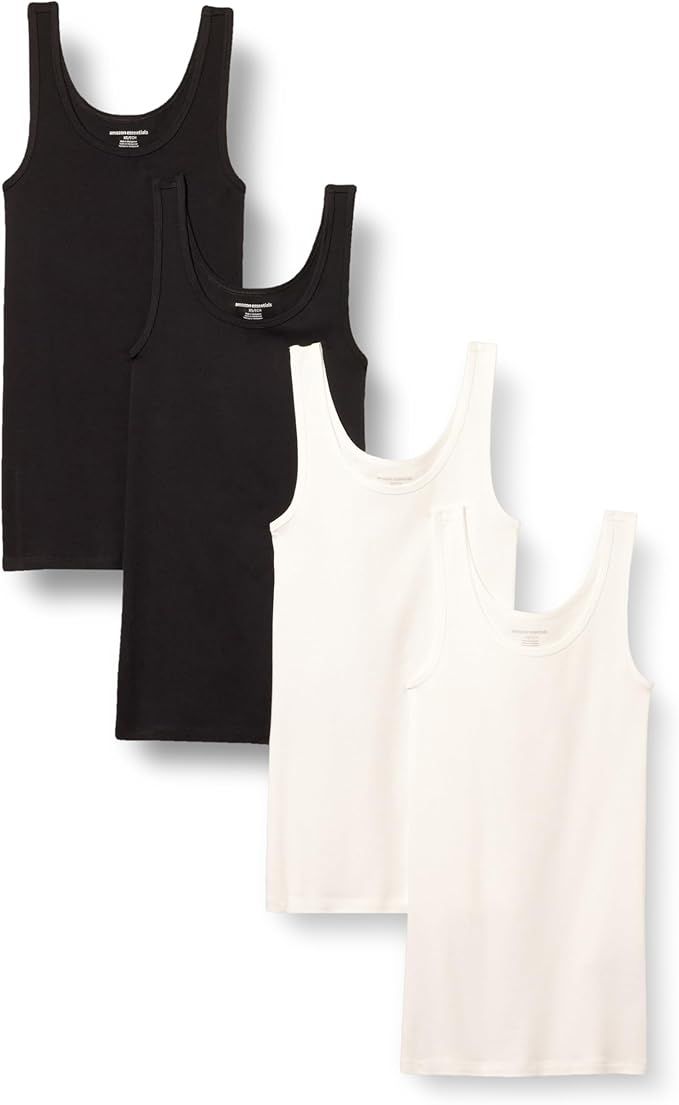 Amazon Essentials, Amazon Essentials Women's Slim-Fit Tank, Pack of 4, Black/white, Medium