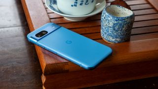 The Google Pixel 8a in the Bay blue colorway