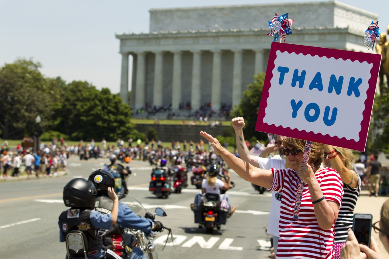 Participants in the annual Rolling Thunder motorcycle Rally