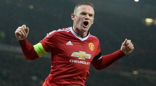 MANCHESTER, ENGLAND - NOVEMBER 03: Manchester United's Wayne Rooney heads the winning goal and celebrates during their UEFA Champions League Group B match between Manchester United and CSKA Moscow at the Old Trafford Stadium in Manchester, England on November 03, 2015. (Photo by Howard Walker/Anadolu Agency/Getty Images)