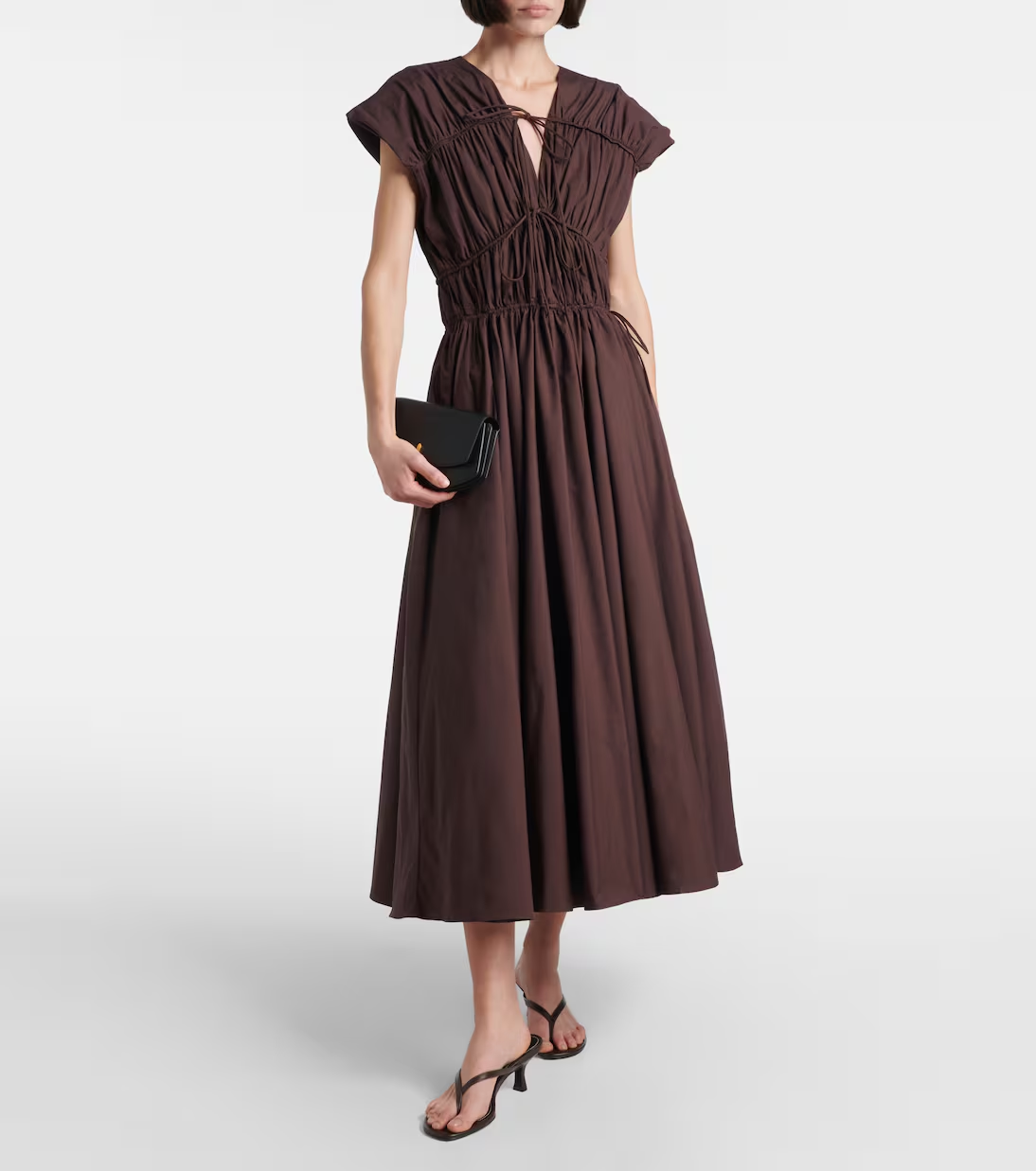 Tove, Ceres Gathered Cotton Midi Dress in Brown - Tove