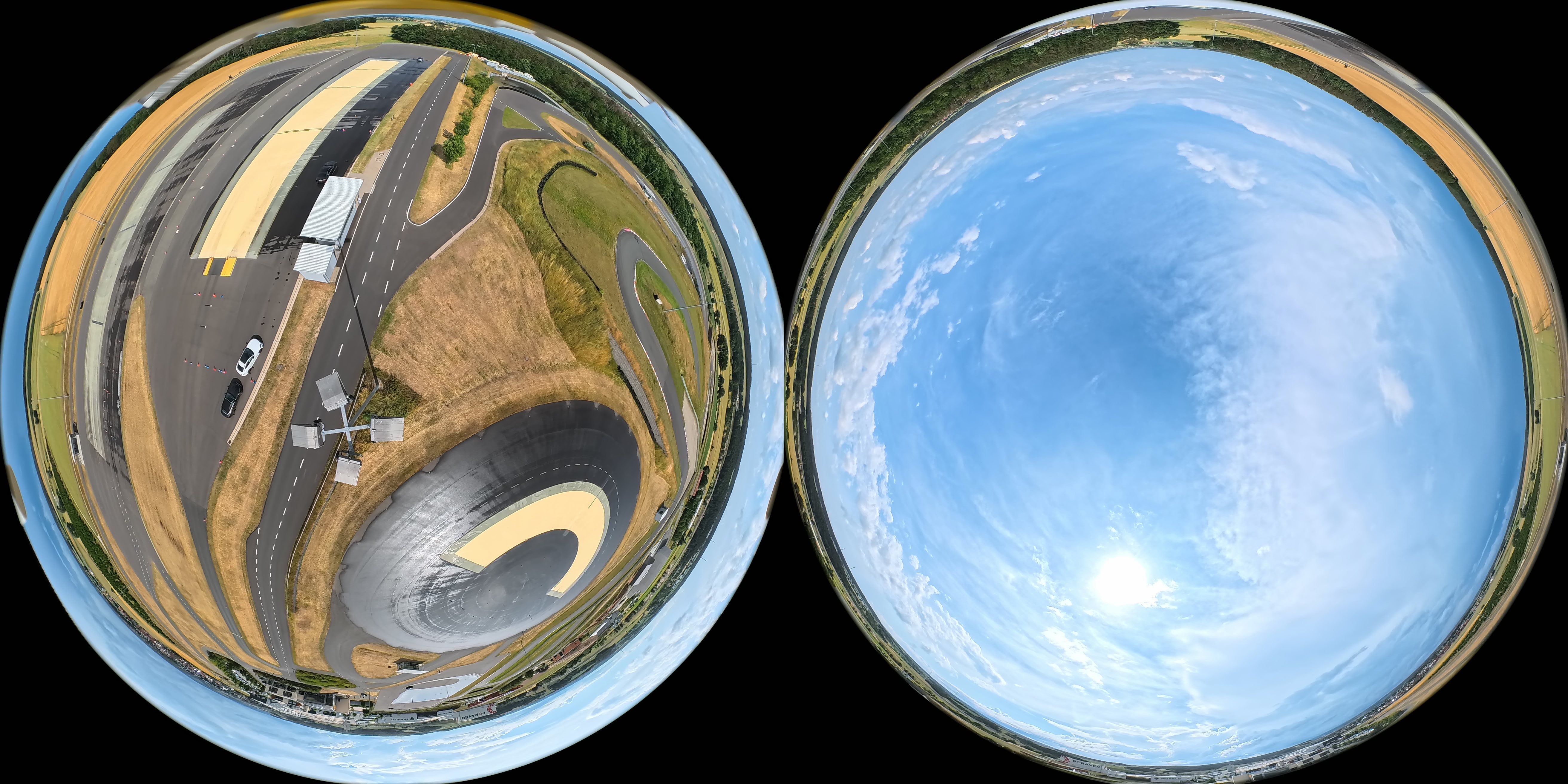 Side by side image of two fish eye views forming the view of the A1 drone