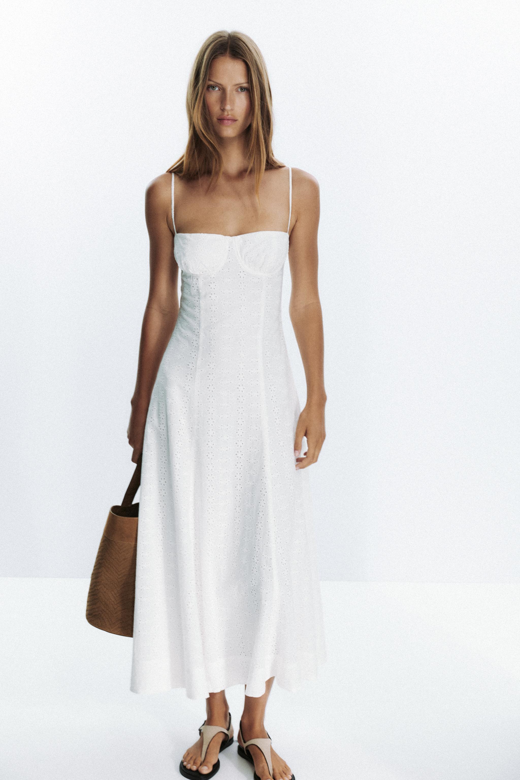 Midi Corset Dress With Cutwork Embroidery
