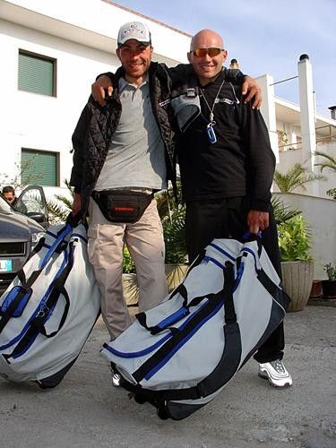 Team Whistle riders Alfonso Falzarano (L) and Antonio Marotti (R) arrive in Bagnolo del Salento.