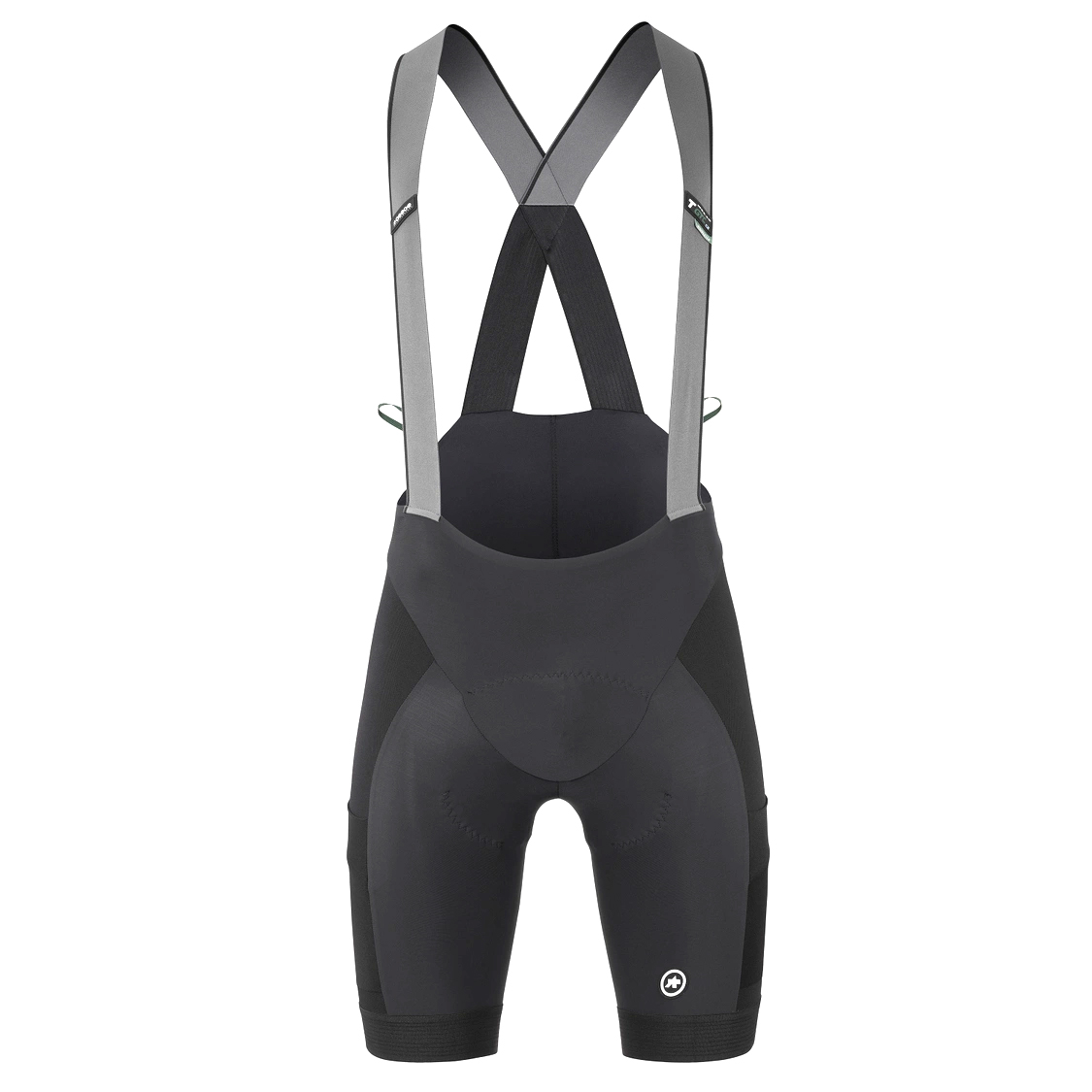 Assos Mille GTC Kiespanzer C2 Bib Shorts in black with grey straps