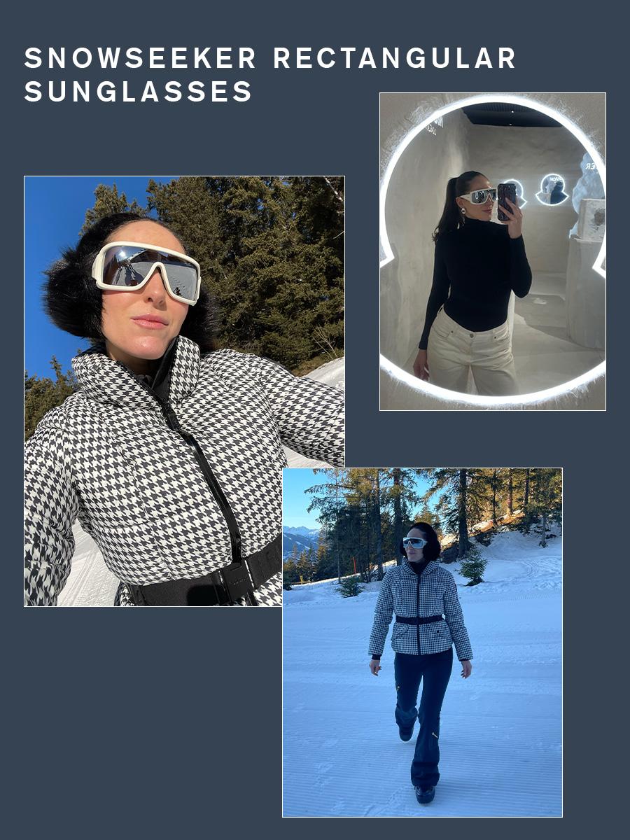 editora sênior de moda Anna Laplaca experimentando os melhores óculos de sol Moncler