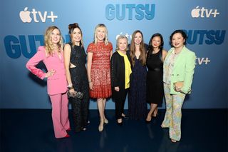 MJ Delaney, Cynthia Wade, Arlene Nelson, Hillary Clinton, Chelsea Clinton, Anna Chai and Yu Gu (Directors) attend Apple’s “Gutsy” premiere at the Times Center Theater. “Gutsy” premieres globally on Apple TV+ on September 9, 2022.