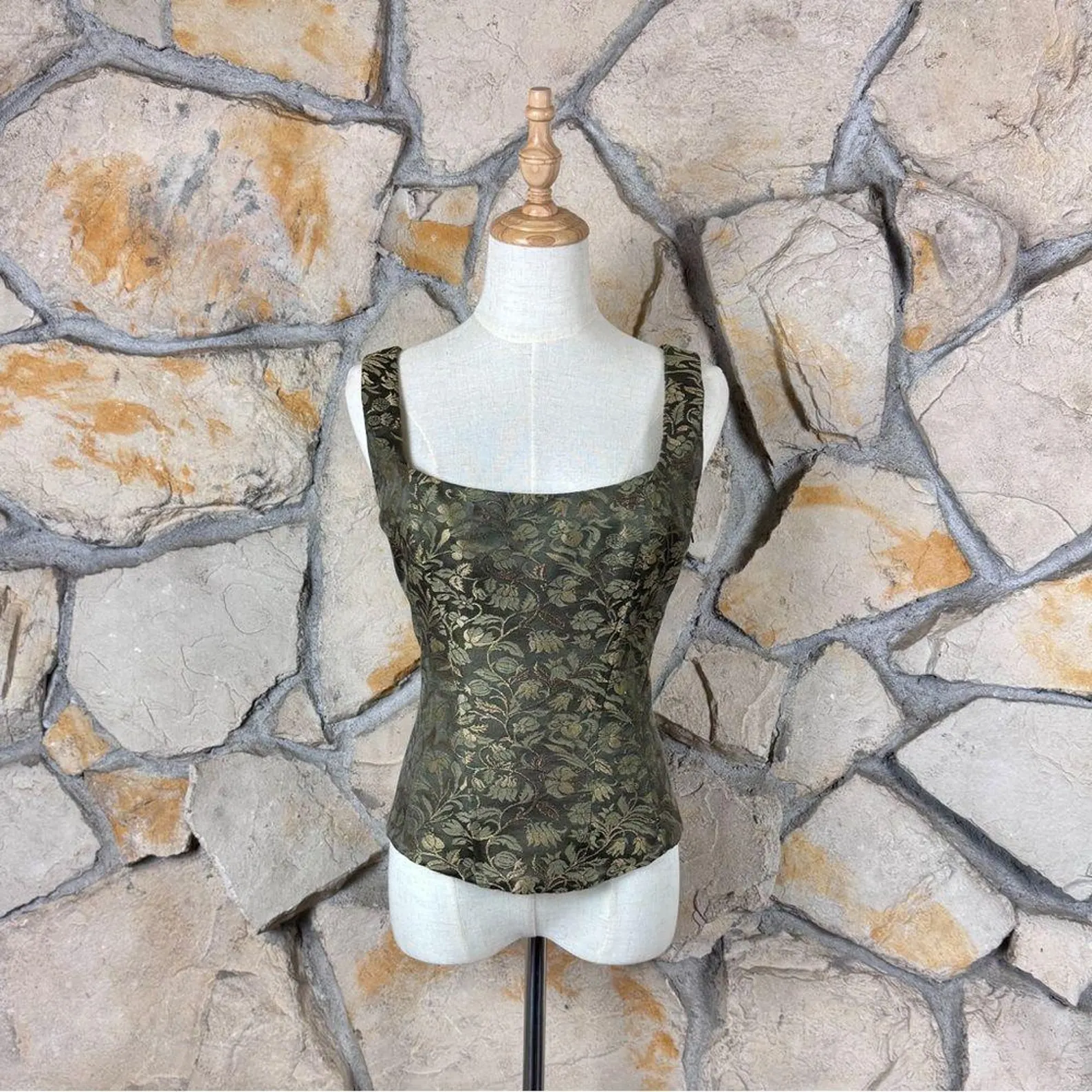 Ralph Lauren, Black Label Silk Jacquard Corset Bustier Forest Moss