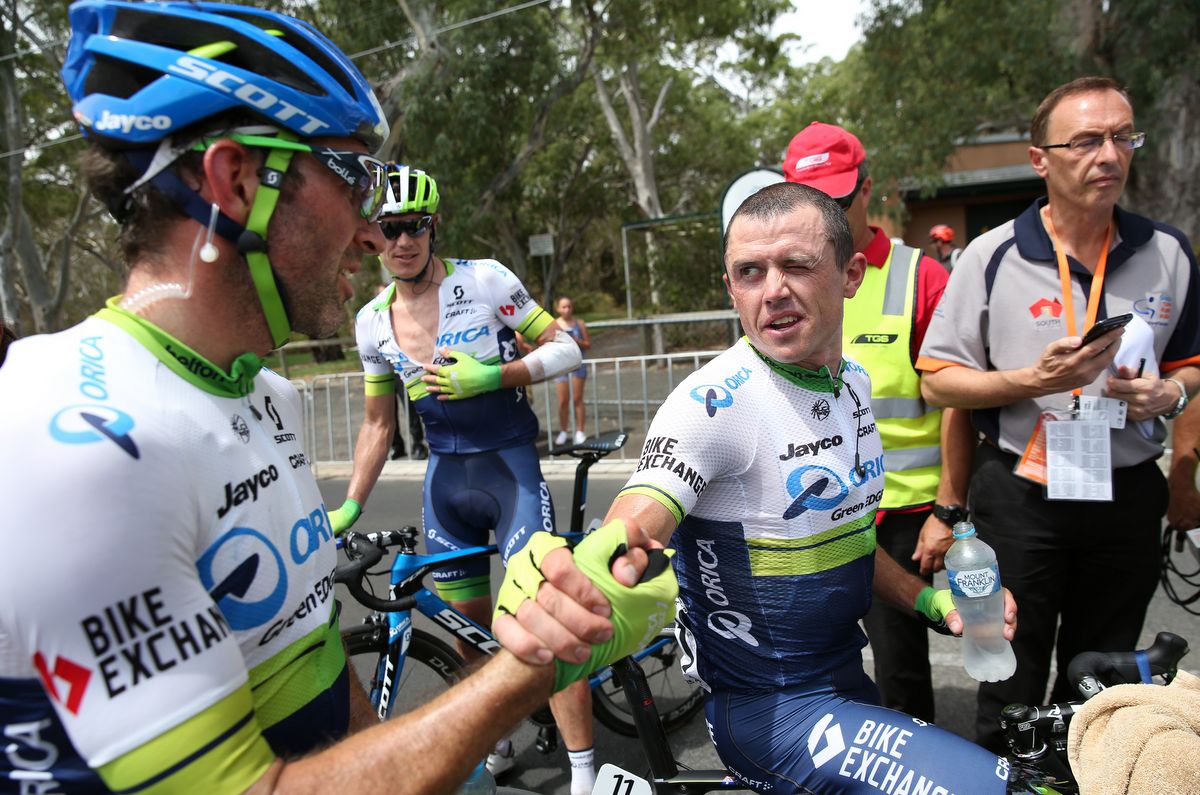 Simon Gerrans thanking his teammates post-stage would be a common sight at the Tour Down Under