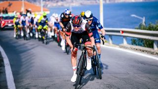 SANREMO, ITALY - MARCH 19: Tadej Pogacar of Slovenia and UAE Team Emirates climbing the Poggio di Sanremo (160m) during the 113th Milano-Sanremo 2022 a 293km one day race from Milano to Sanremo / #MilanoSanremo / on March 19, 2022 in Sanremo, Italy. (Photo by Tim de Waele/Getty Images)