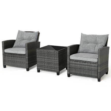 Gymax 3pcs Patio Rattan Outdoor Wicker Conversation Set