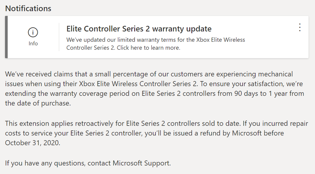 microsoft xbox elite series 2 controller warranty