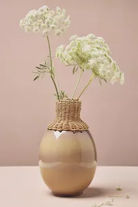 Anthropologie Alina Rattan Woven Ombre Clay Vase